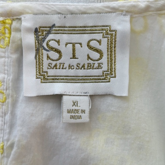 STS Sail To Sable Yellow Eyelet Midi Dress XL Spring Party Cottagecore - Picture 5 of 6